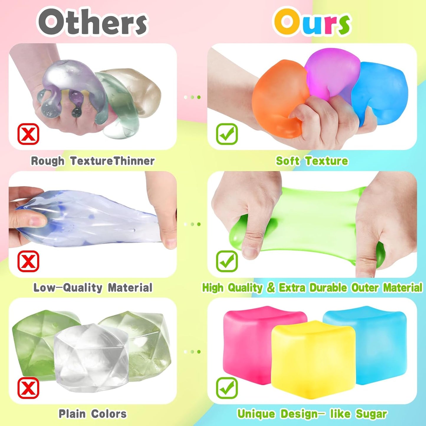 Stress Cube Fidget Ice Cube Stress Balls, 4Pcs Stress Balls for Kids, Fidget Toys Adults Stress Relief Squeeze Ball, Square Shape Hand Exercise Ball, Sensory Toys for Autistic (Gel Sugar Cube)