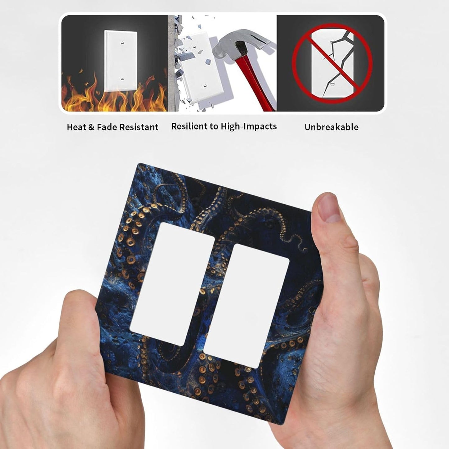 Decorative Outlet Covers Horror Night Blue Ocean Evil Octopus 2 Gang Wall Plate Double Rocker Two Switch Wall Cover Plate Light Switch Cover Plate Faceplate for Bathroom Home Decor