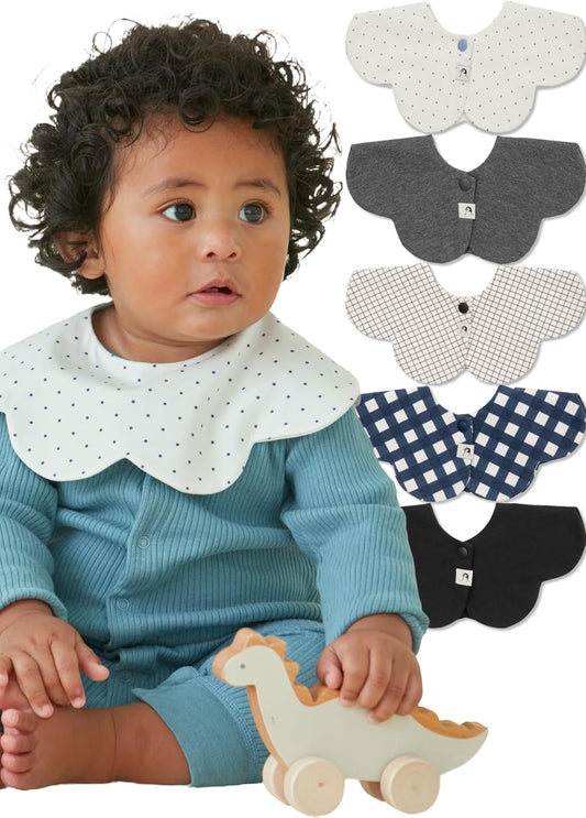 Konny Baby Bibs 5-Pack, 360 ° Rotate, Soft and Absorbent Bandana Drooling for Boys Girls baby Essentials