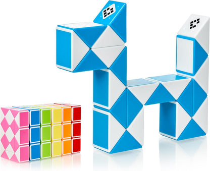 CUBIDI® Magic Snake Cube | Fidget Snake Toy for Kids | Travel Toys for Kids Ages 4-8 | Great Gift for Boys and Girls Birthday, Christmas, Stocking Stuffers - 24 Blocks | 0.9 inch x 0.7 inch | Blue
