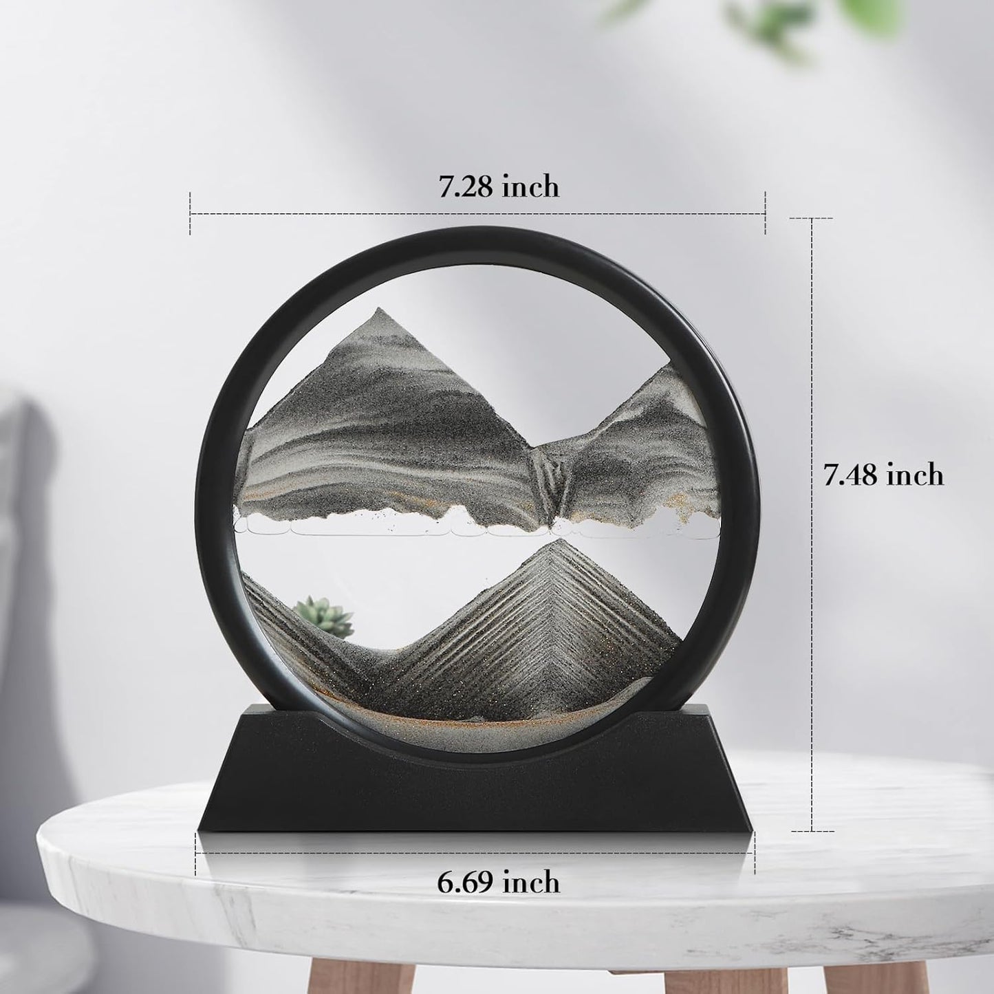 KPNUWN Moving Sand Art Liquid Motion, 3D Deep Sea Sandscape Color Quicksand Decor, Round Glass Moving Sand Art Picture Relaxing Desktop Home Office Work Decor (7 inch-Black)