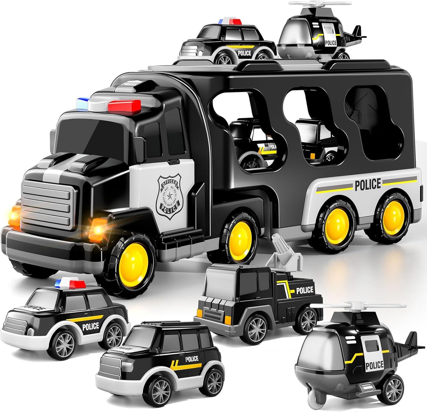 TEMI Police Trucks Boy Toys for 3-5 Year Old Toddlers - Toys for 3 4 5 6 7 Years Old Transport Vehicle Carrier Truck, Boy Trucks Toy Sets, Kids Toys Boys 3-5, Toys for Boys Girls Aged 4-6 5-7