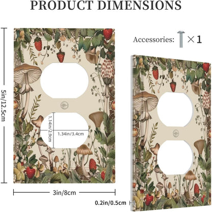 Decorative Outlet Covers Rustic Mushroom Garden Red Strawberry 1 Gang Duplex Light Switch Cover Plate Wall Plates for Electrical Outlets Switchplate Faceplate for Bedroom Home Decor