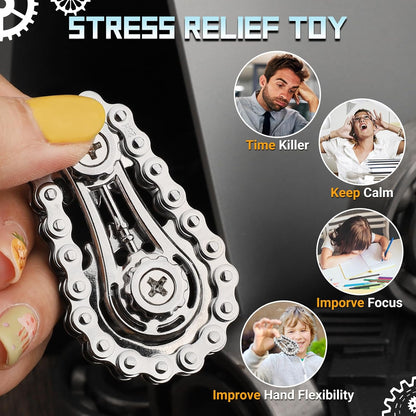 Sprocket Fidget Chain Bike Bicycle Spinner Toy for Kids Adults, Gear Hand Roller Strengthener for Boy Man, EDC Novelty Finger Spinner Desk Toy for Stress Relief, Cool Birthday Gift Party Favor