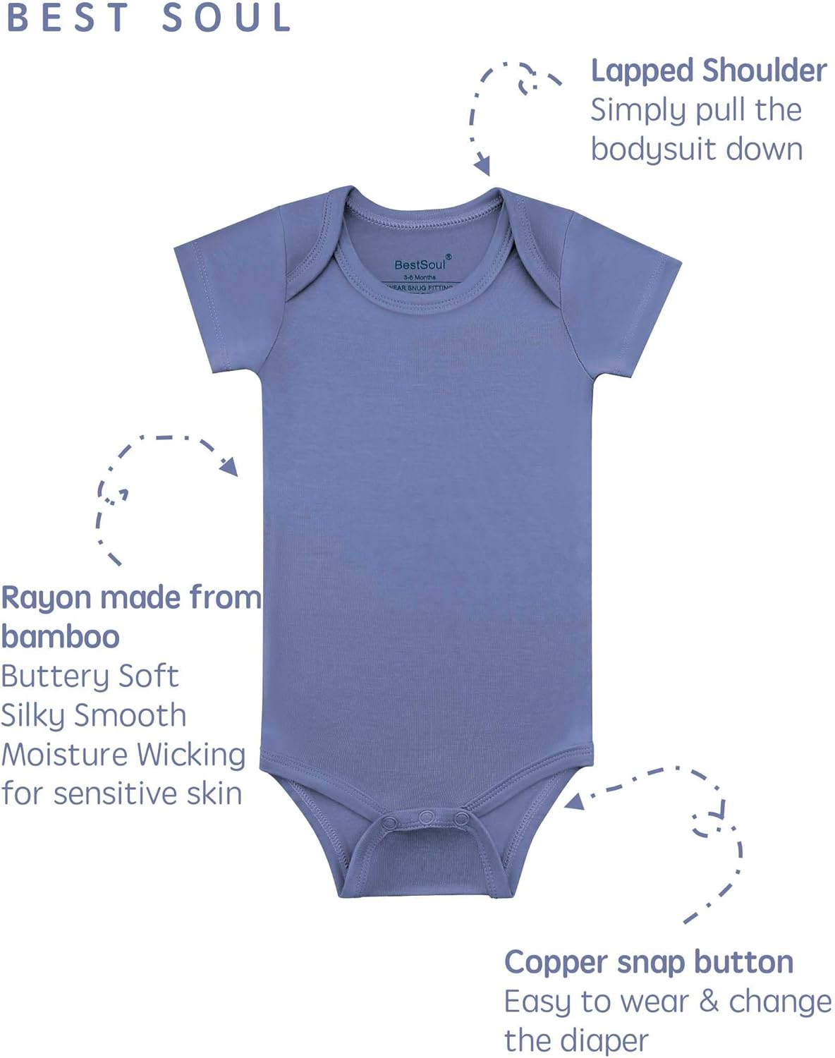 Baby Short Sleeve Solid Bodysuit - Super Soft Rayon made from Bamboo - Newborn Infant Toddler Boy Girl - 5-Pack