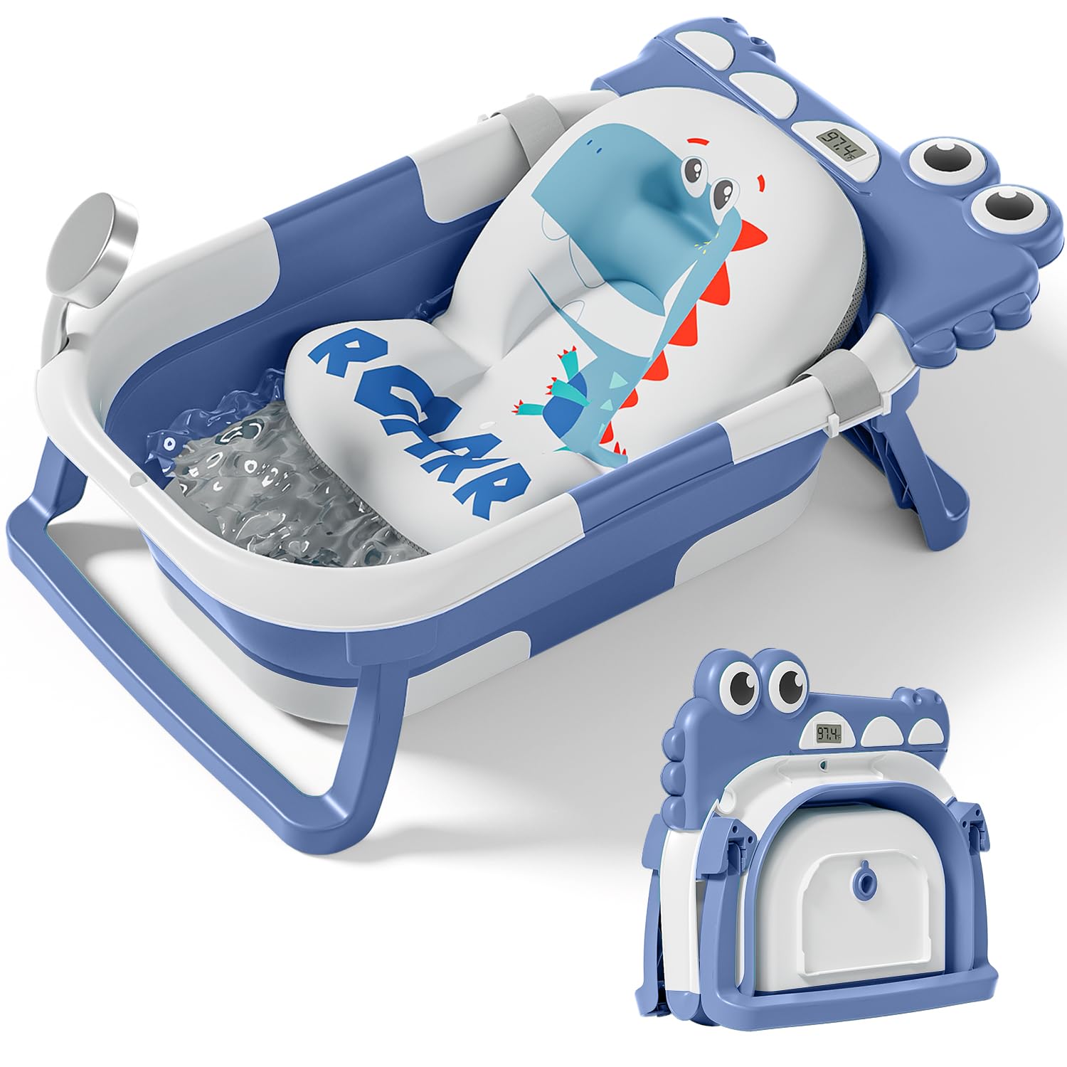 TPN Collapsible Baby Bathtub, Baby Bath Tub with Soft Cushion & Real-Time Thermometer, Baby Bathtub