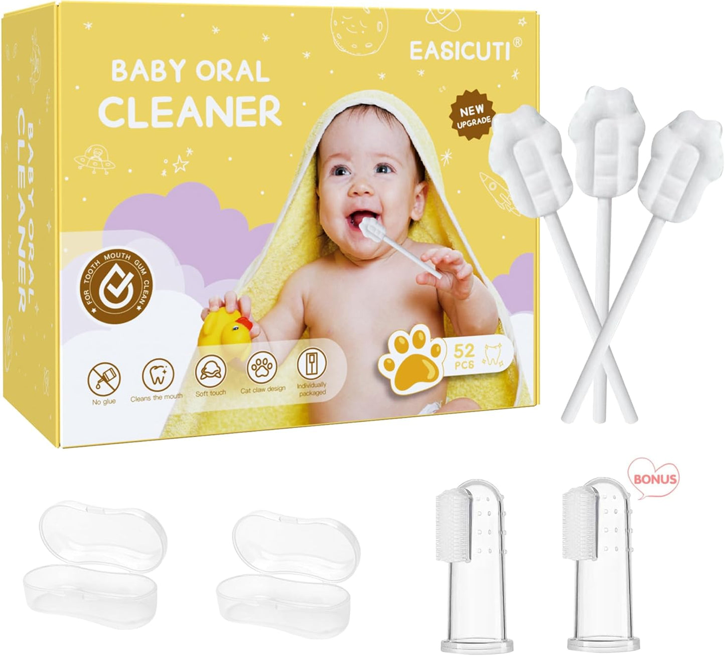 EASICUTI Upgrade Baby Tongue Cleaner, 52PCS Newborn Baby Toothbrush, Baby Oral Cleaner, Disposable