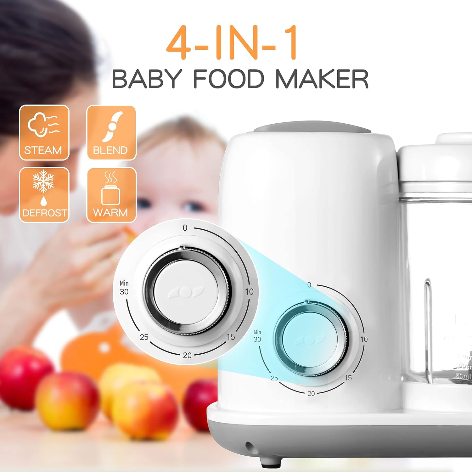Baby Food Maker, 4 in 1 Baby Food Processor and Steamer, Puree Blender, Multifunctional Baby Puree