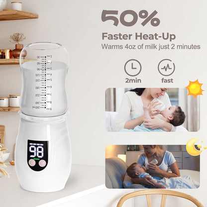 Portable Cordless Baby Bottle Warmer for Travel, Rechargeable with 8 Adapters & 1 Milk Powder