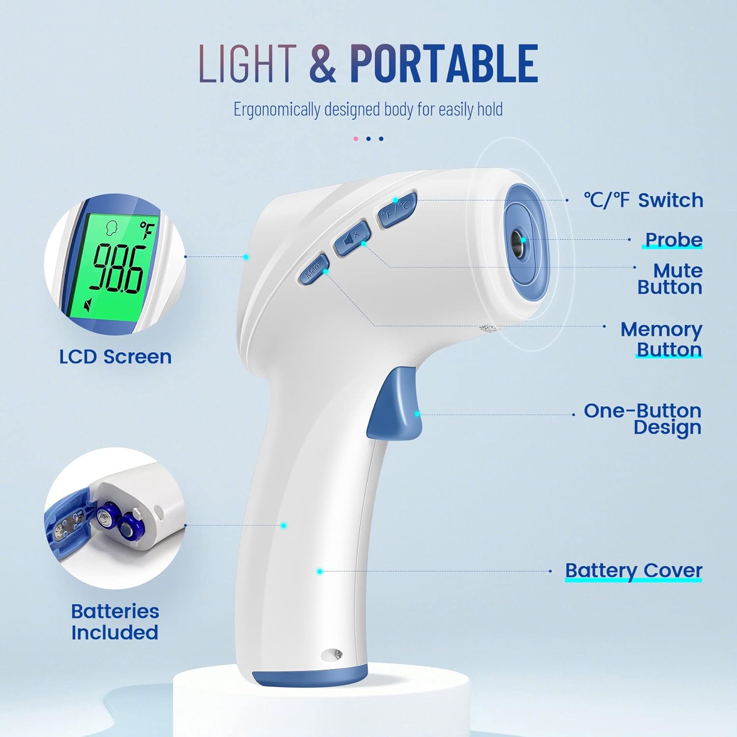 Forehead Thermometer for Adults and Kids, Digital Baby Thermometer with Fever Alarm, Fast Accurate