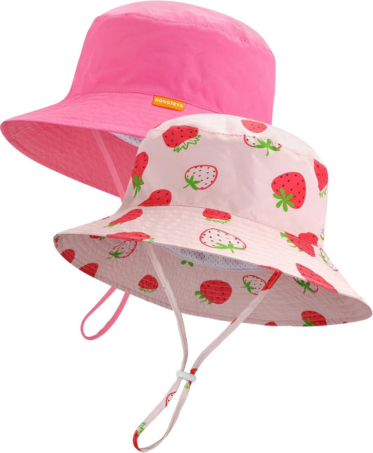 Baby Sun Hat Kids Summer UPF 50+ Toddler Bucket Hat Wide Brim Adjustable Beach Hats for Boys Girls Age 0-6 Years