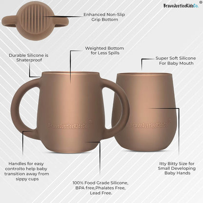 | Teenie Tiny™ Silicone Developmental Baby-Led Weaning Drinking Cups (2 pack) (Warm Taupe)