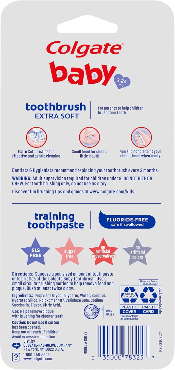 Colgate Baby Toothpaste and Toothbrush Kit, Mild Fruit Flavor, for Ages 3-24 Months