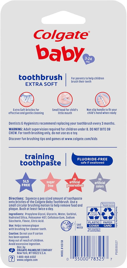 Colgate Baby Toothpaste and Toothbrush Kit, Mild Fruit Flavor, for Ages 3-24 Months