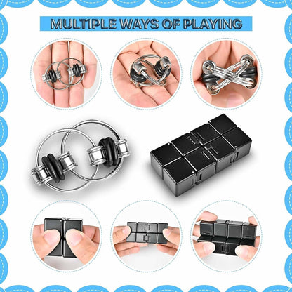 Fidget Toys Adults Set, Easter Basket Stuffers Gift for Kids Teen Cool Gadget Sensory Pack with Figette Spinner Cube ADHD Anxiety Relief Stress Magnetic Ring Office Desk Manget Toy for Boys…