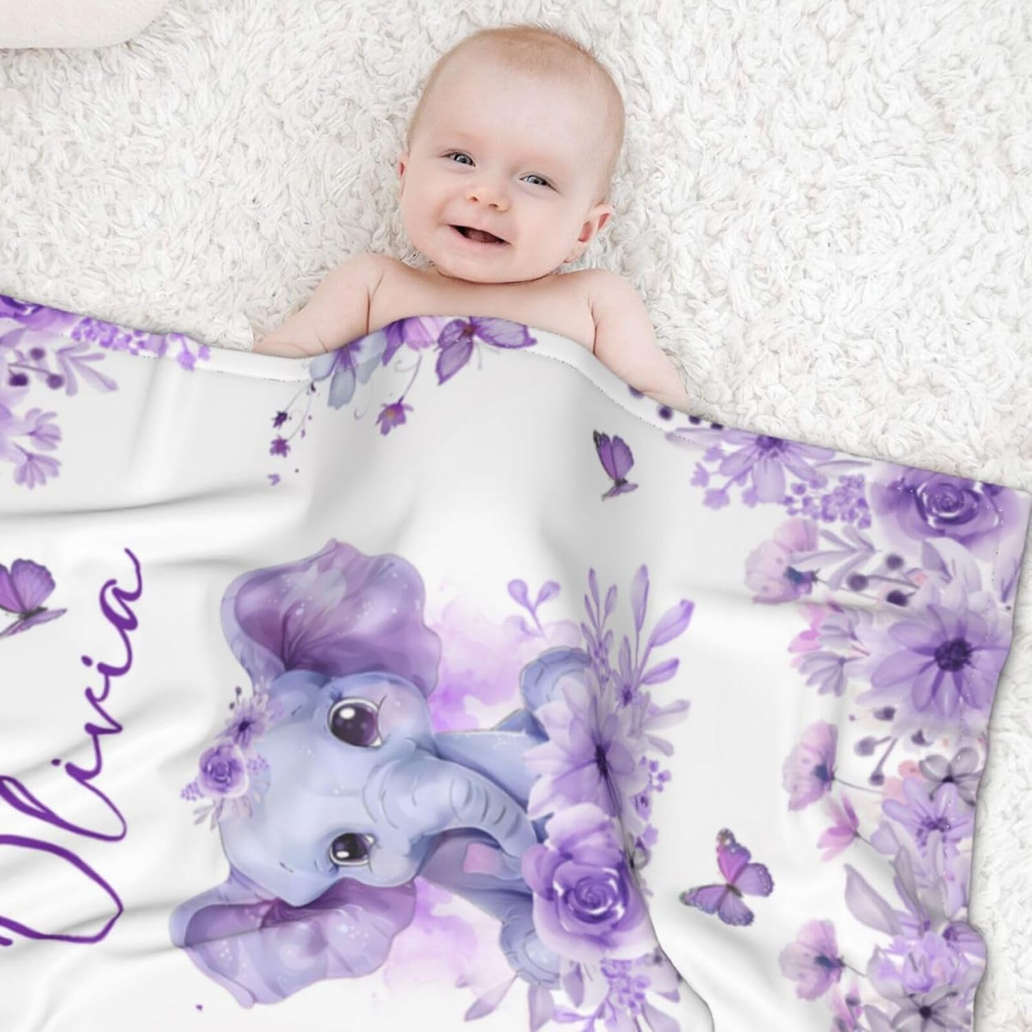 Personalized Baby Blanket for Girls Custom Baby Blanket with Name for Kids Custom Elephants Blanket