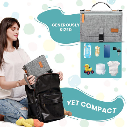 Portable Diaper Changing Pad - Baby Diaper Changer Travel Bag with Wipes Pocket, Smart Design Portable Changing Mat, Infant Travel Station Kit, Gift for Newborn Girl & Boy (Grey)