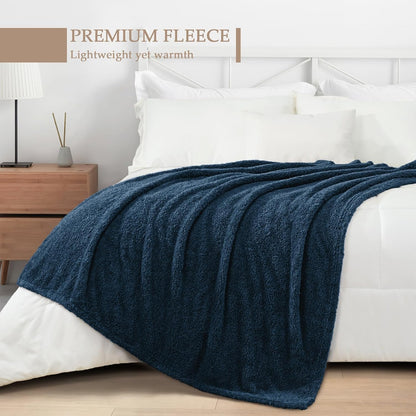 Exclusivo Mezcla Fleece Blanket for Couch, Soft and Cozy King Blankets for Women Men Girls Kids, Suitable for All Seasons, Navy Blue, 90x104 Inches