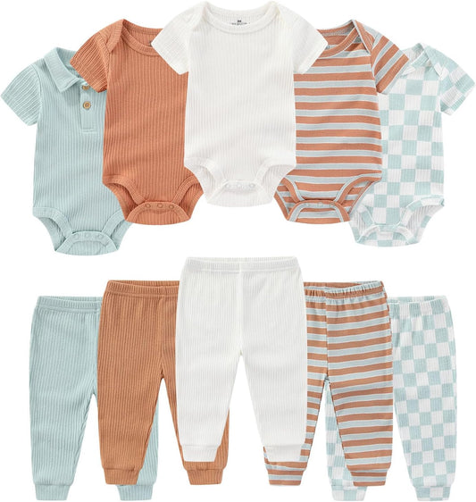 Baby Bodysuit and Pant Set Summer Ribbed Mix Match Infant Boy Girl Clothes Outfits