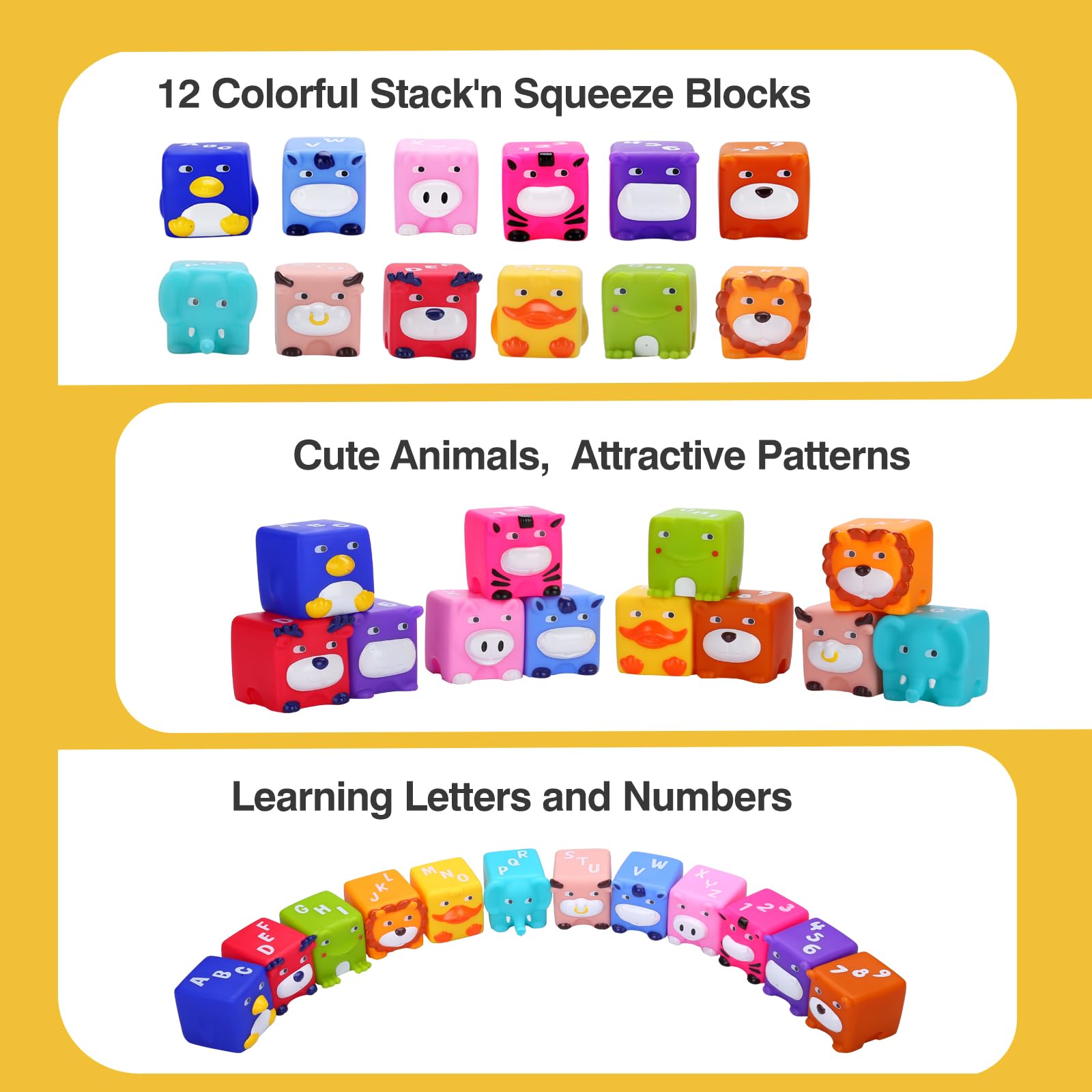 beeqoo Soft Baby Blocks – Stacking & Building Toys for Babies and Toddlers –12 Pcs No Hole Squeeze