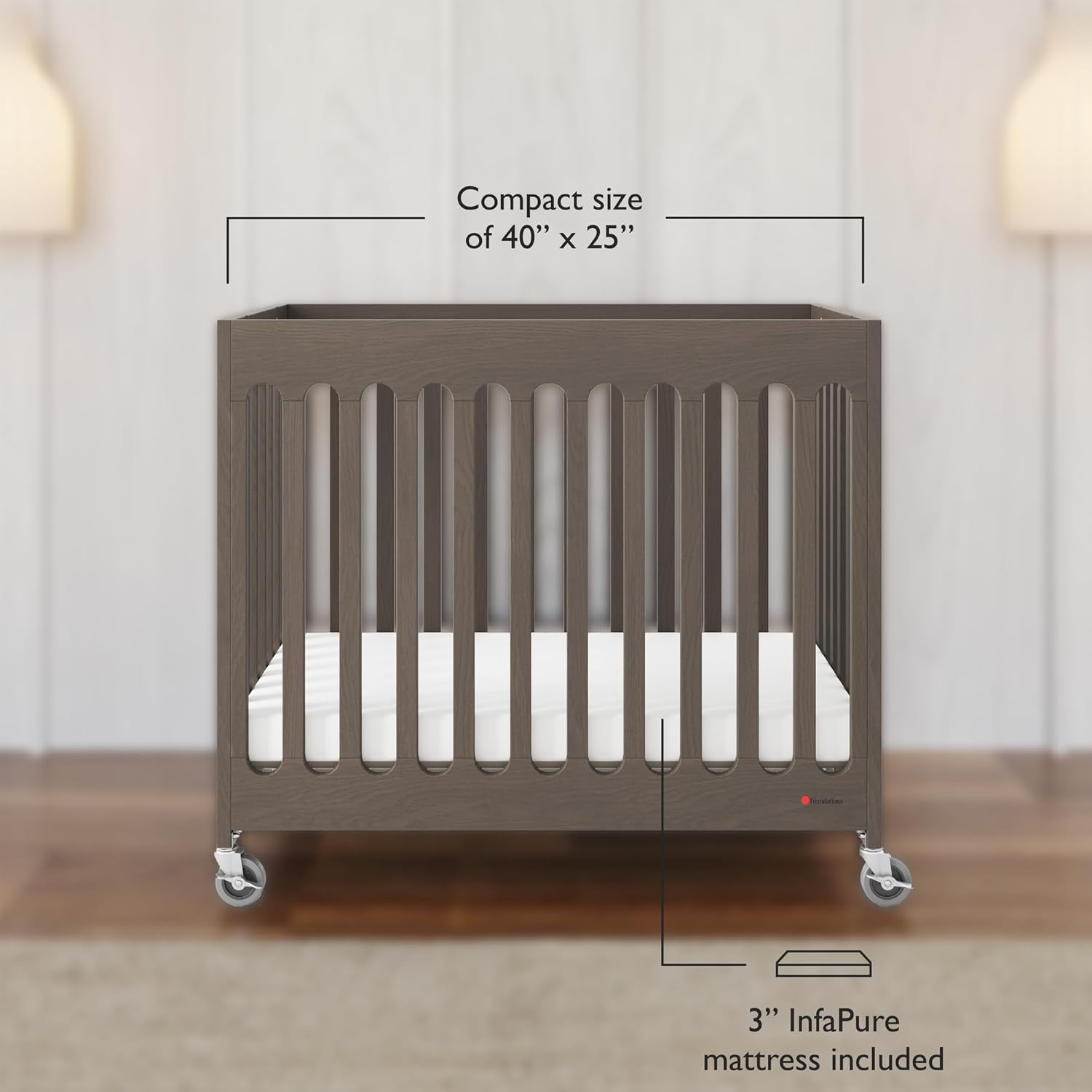 Foundations Boutique Folding Mini Baby Crib - Compact, Portable, Wooden Hotel Crib, Foldable