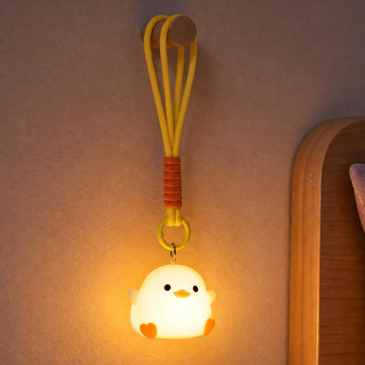 UNEEDE Mini Duck Night Light with Lanyard, 8 Color Changing Rechargeable