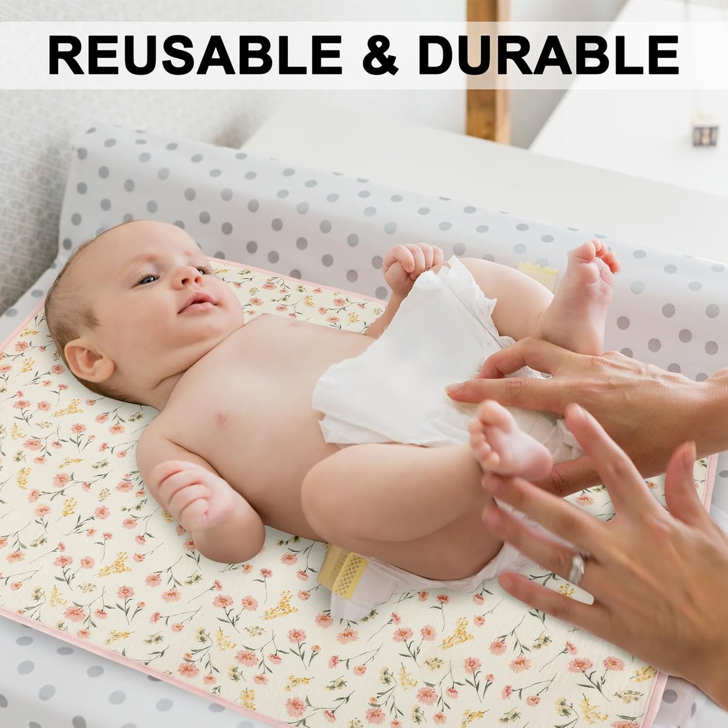 Baby Diaper Changing Pad, 19.7"x25.6" Waterproof Changing Pad Liners with 100% Muslin Cotton Front Top and Leather Back, Soft and Absorbent Portable Changing Mat for Travel, Changing Station