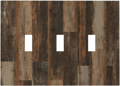 Rustic Brown Wood Grain Dark Oak Decorative Switch Plates 3 Gang Wall Plate Triple Toggle Light