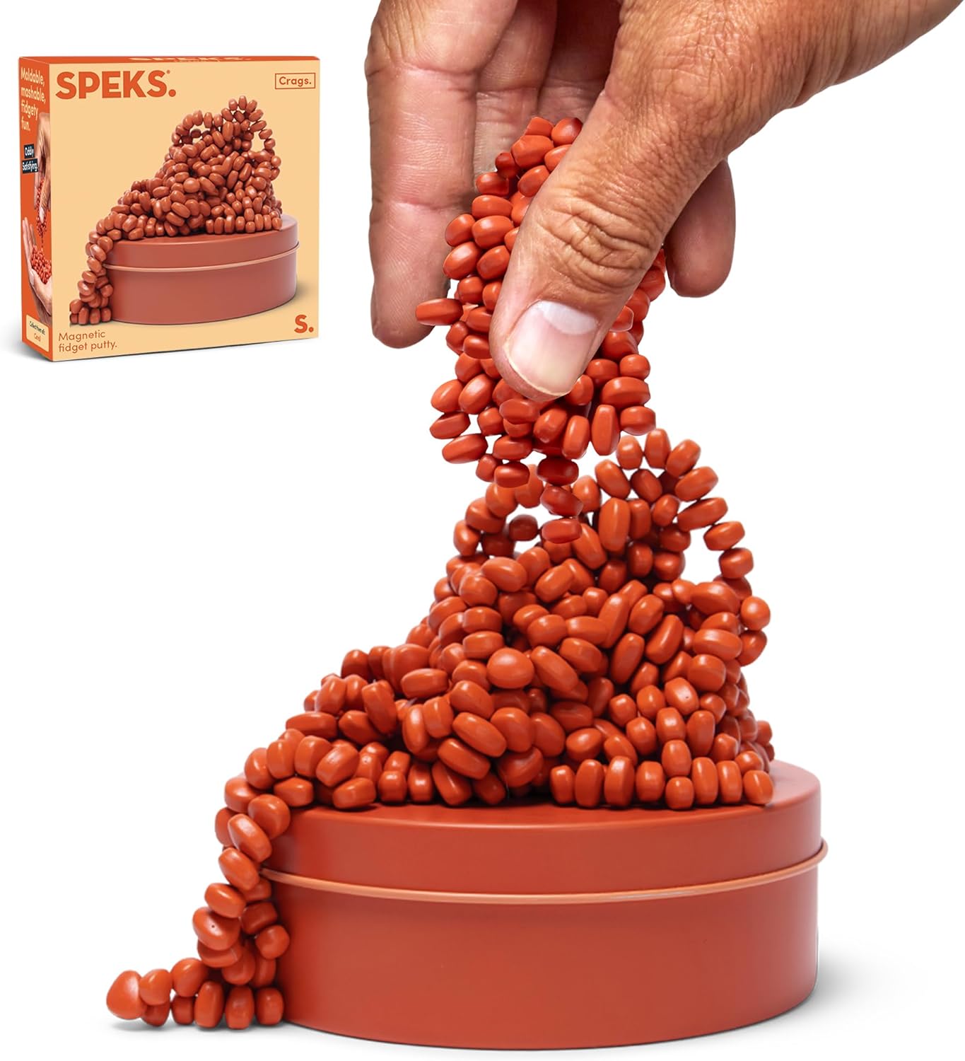 Speks Crags Ferrite Putty, Over 500 Ferrite Stones in a Metal Tin, Seriously Satisfying Fidget Toys for Adults and Desk Toys for Office, Matte Coral, Medium