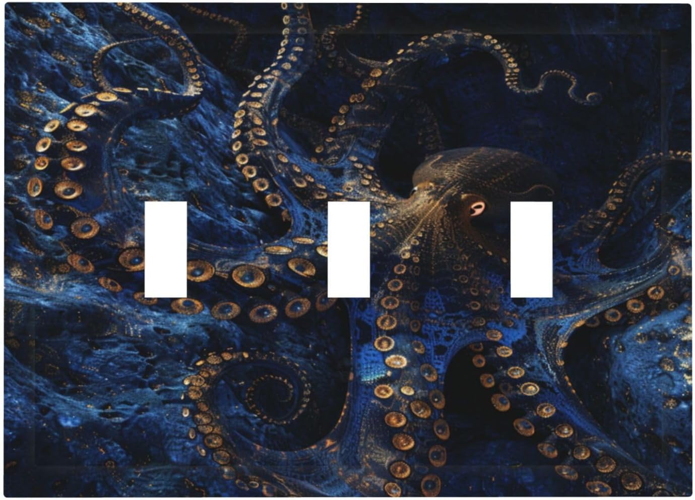 Decorative Switch Covers Plate Horror Night Blue Ocean Evil Octopus 3 Gang Artistic Wall Plate Unique Triple Toggle Light Switch Plate Jumbo Faceplate for Bathroom Bedroom Home Decor