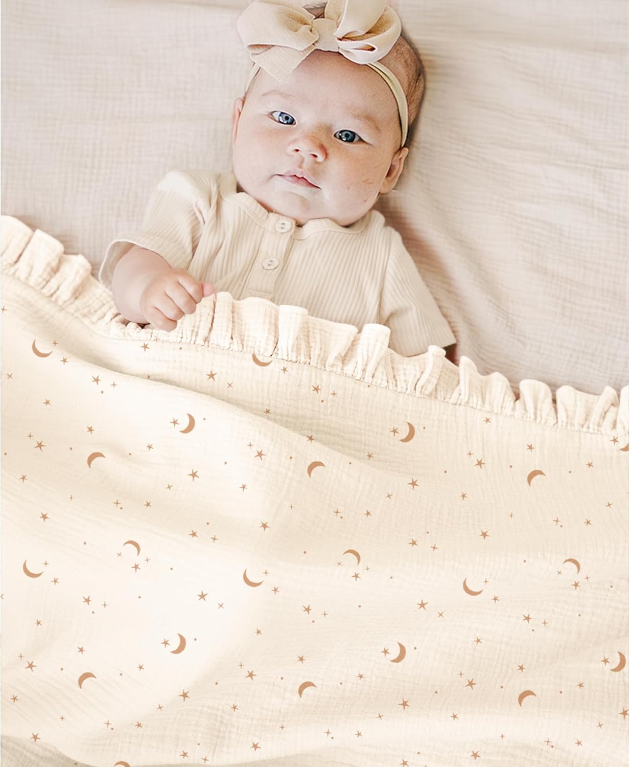 Konssy Flounce Muslin Baby Blankets, Cotton Crib Blanket for Baby Infant Toddler, Super Soft and