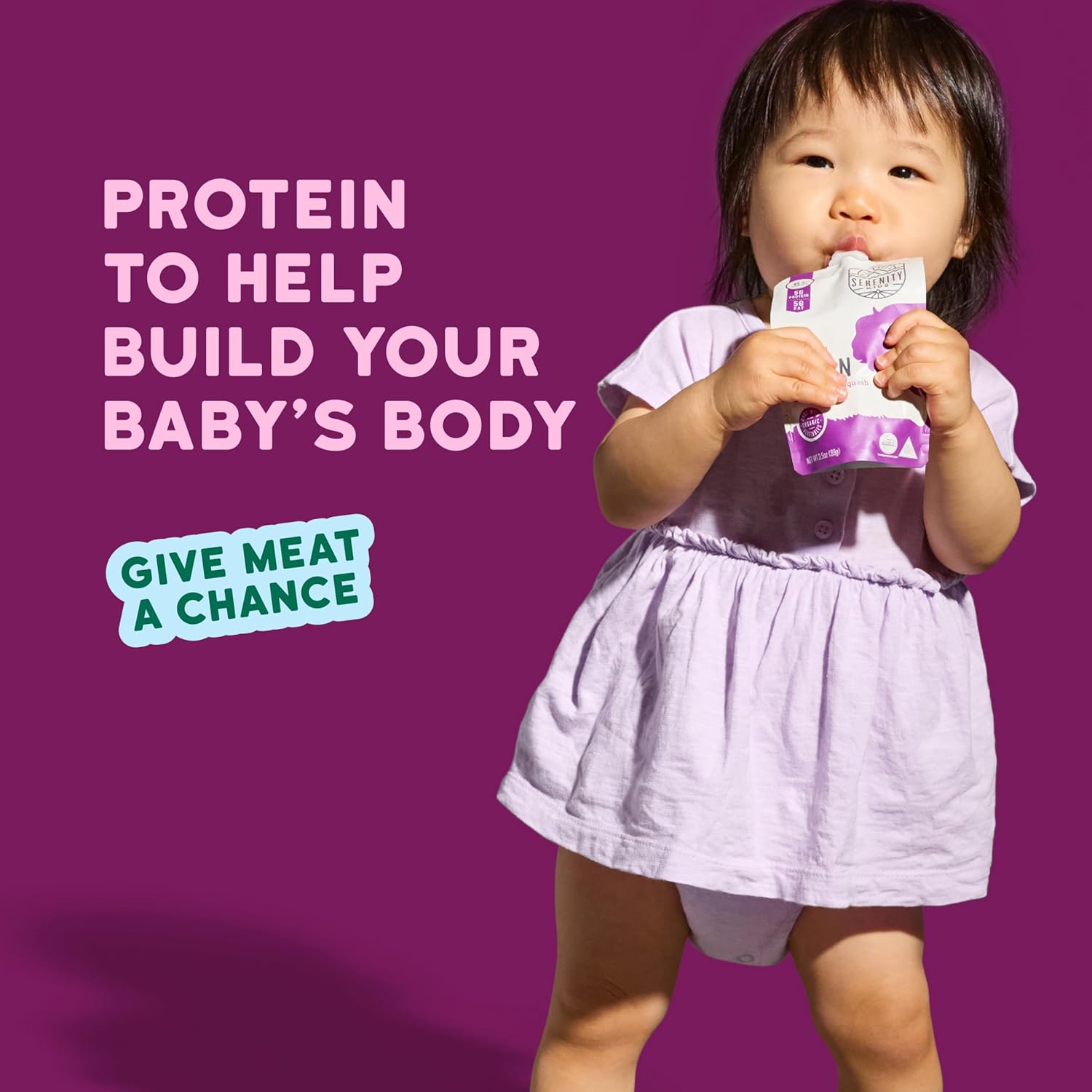 Serenity Kids Baby Food Pouches, Grass Fed Bison with Organic Kabocha Squash & Spinach, For 6+
