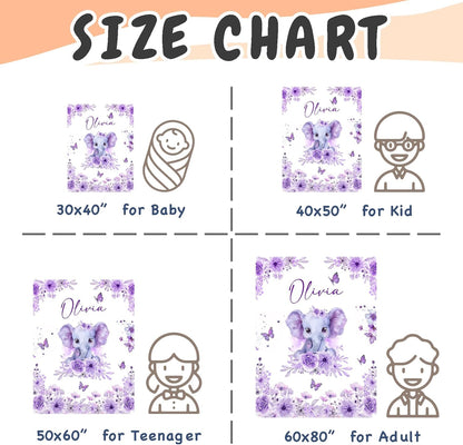 Personalized Baby Blanket for Girls Custom Baby Blanket with Name for Kids Custom Elephants Blanket