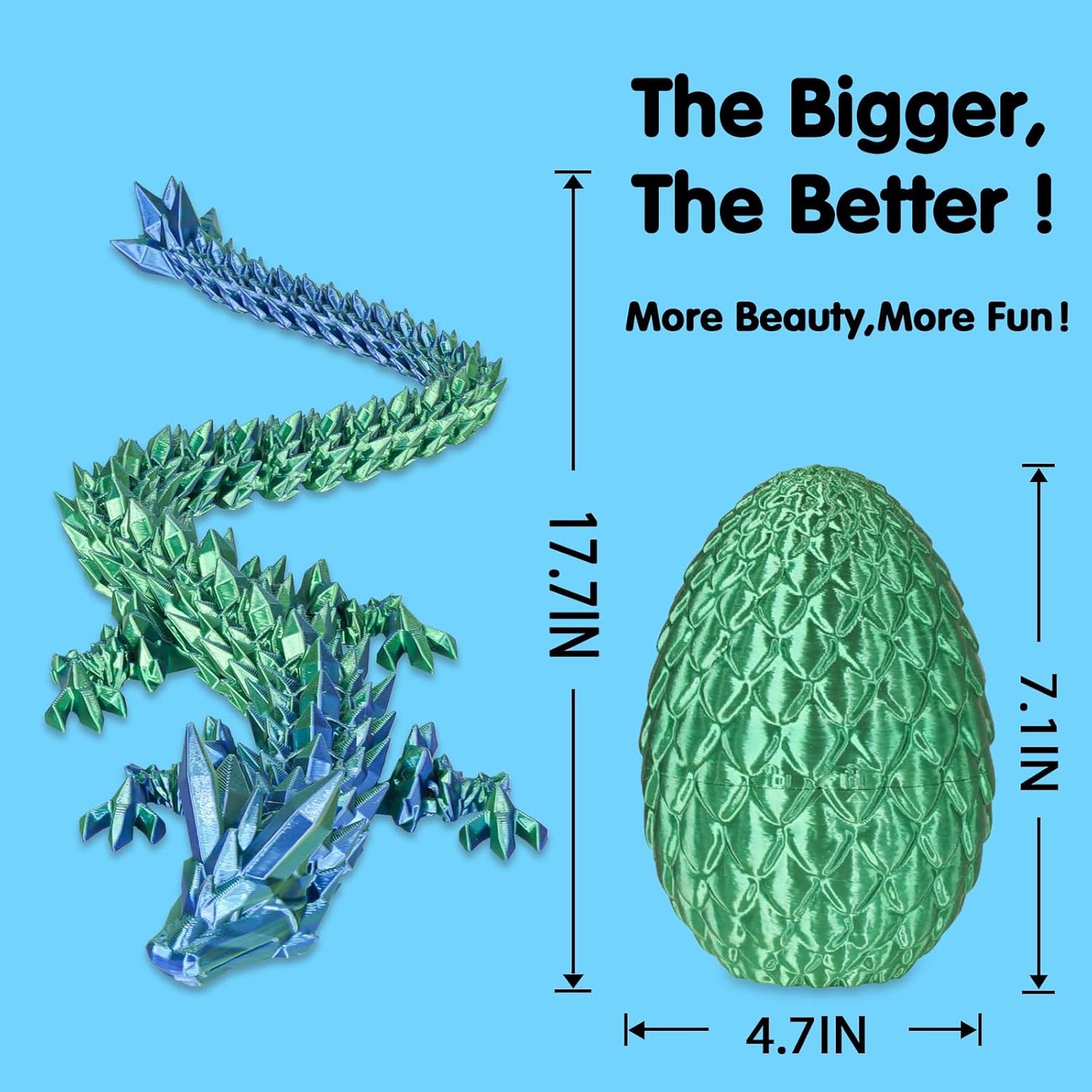 Large Dragon Eggs with Dragon Inside, 3D Printed Surprise Funny Gifts for Kids, Articulated Dragon Fidget Toys for Adults, Executive Desk Toys Office Room Décor (Christmas Green)