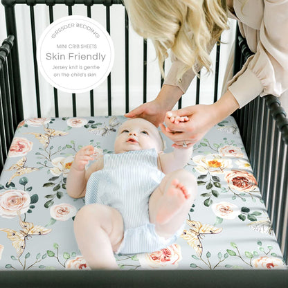 GRSSDER Stretchy Ultra Soft Jersey Knit Fitted Pack n Play Sheets Set 2 Pack, Portable/Mini Crib