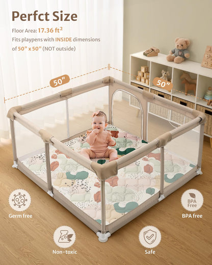Blissful Diary Baby Play Mats for Floor, 50x50 Inch Crawling Mat for Playpen, Thicken Padding Foam Playmats for Babies and Toddlers, Modern Abstract