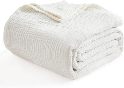 EMME Muslin Baby Blankets 100% Cotton 4-Layer Swaddle 40"x50" Lightweight Soft Breathable for Toddler, Infant, Newborn All Season Gauze Blanket, White