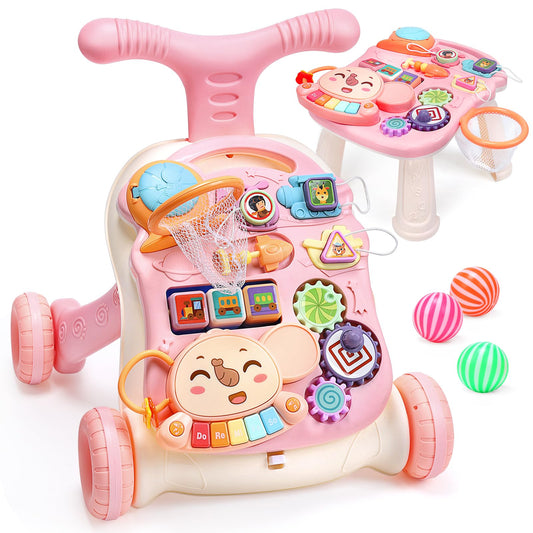 CUTE STONE 2-in-1 Baby Walker for Girls, Toddlers Learning Walker, Early Educational Push Walking