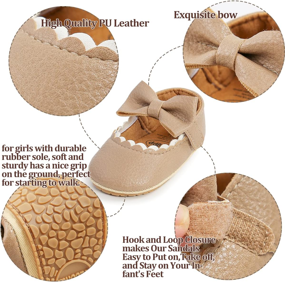 Baby Shoes Mary Jane Flats Non Slip Soft Sole Infant Toddler Sneakers First Walkers Party Christmas Dress Shoes