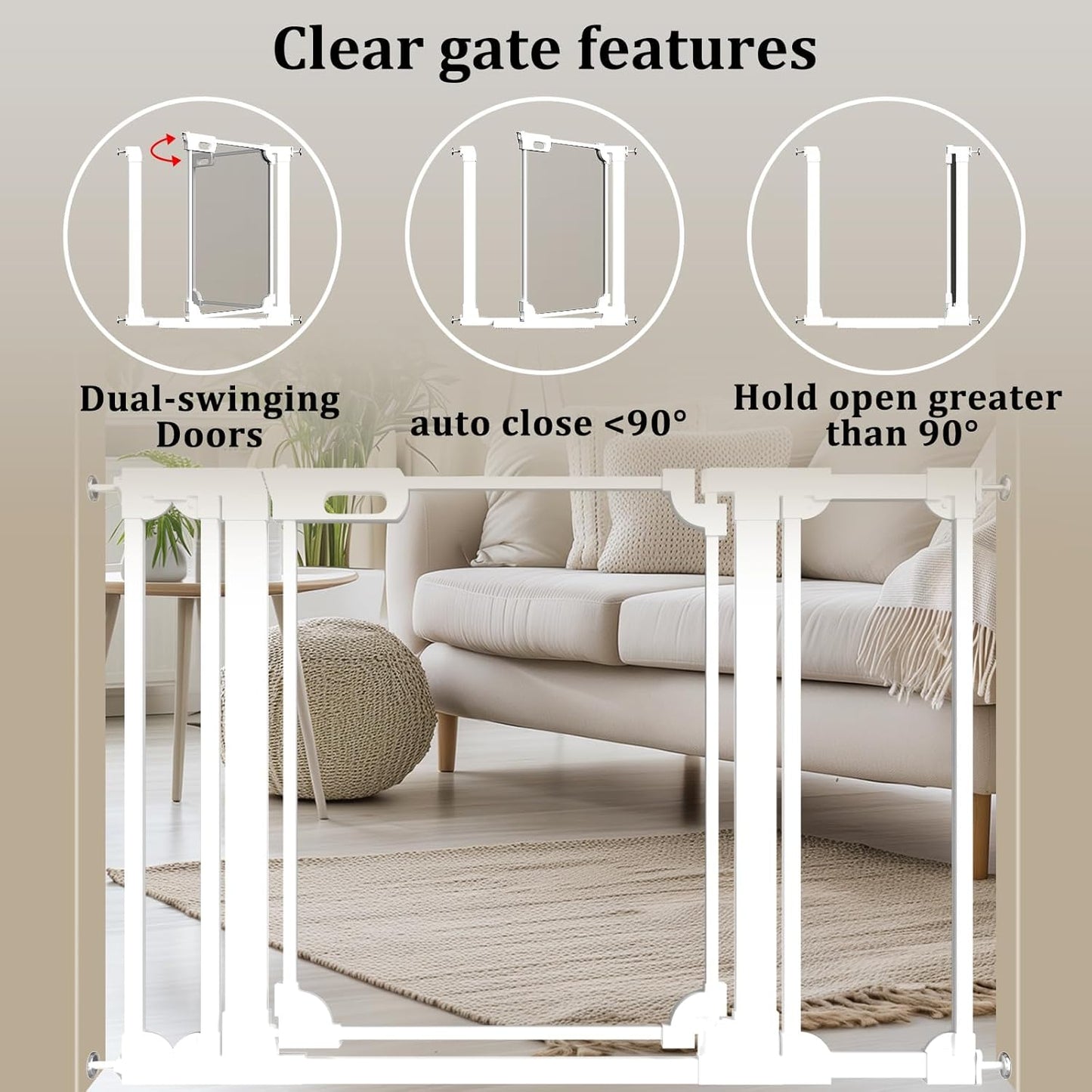 WAOWAO Clear Acrylic Baby Gate for Stairs Modern Design Acrylic Auto Close Pet Gate, 57.87-66.14" Wide Safety Baby Gate for Doorways,White Clear Dog Gates Indoor, Hallways,Kitchen