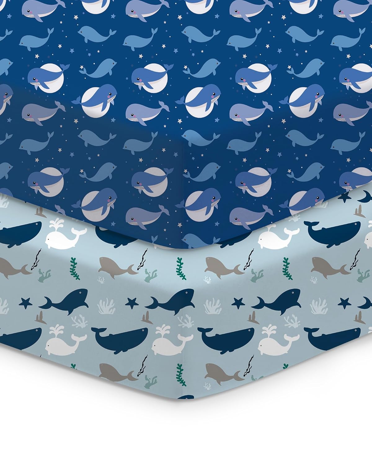 Baby Crib Sheets for Standard Crib Mattress - Navy Whale+Blue, Ultra Soft Jersey Knit, Breathable