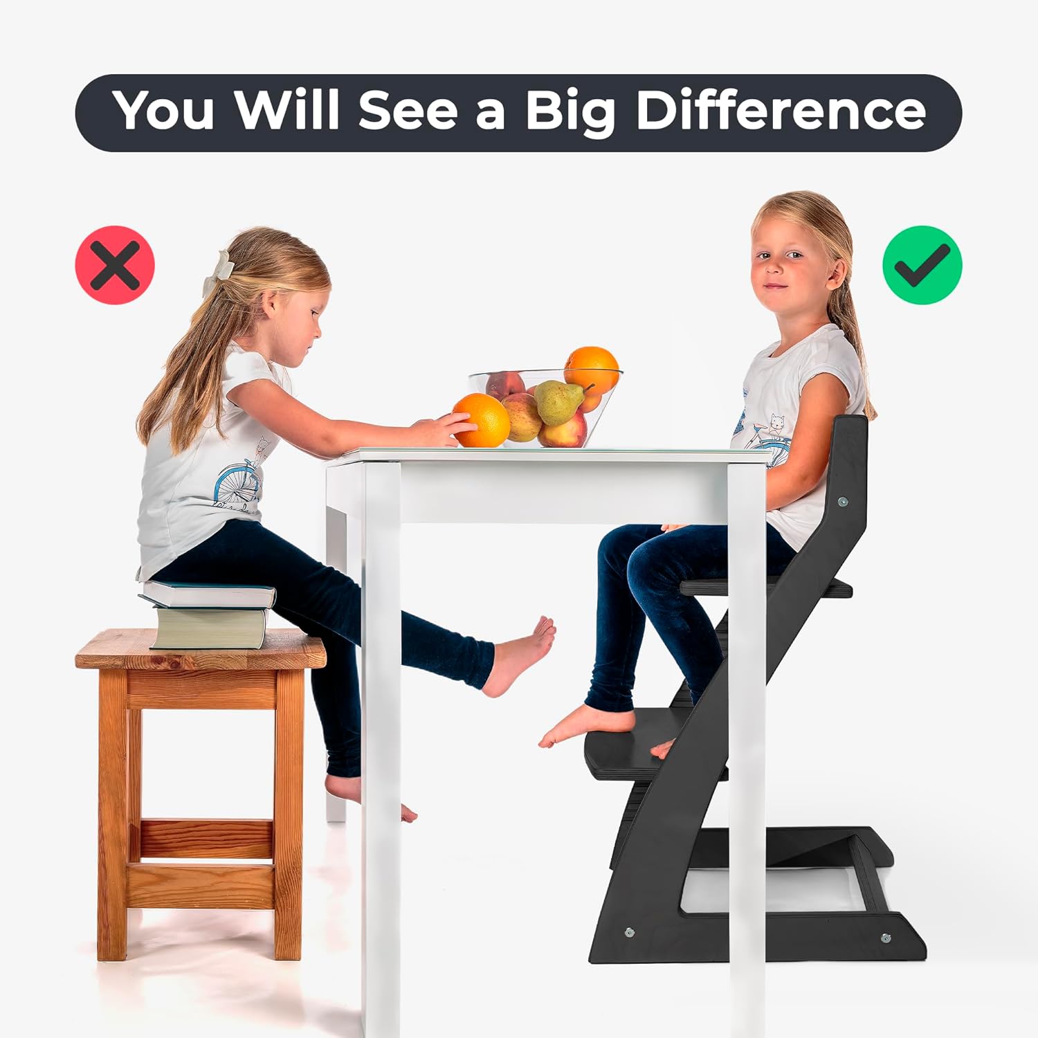 FORNEL Modern Black Wooden High Chair | The Adjustable Grow-with-Me Chair, A Sleek Alternative to