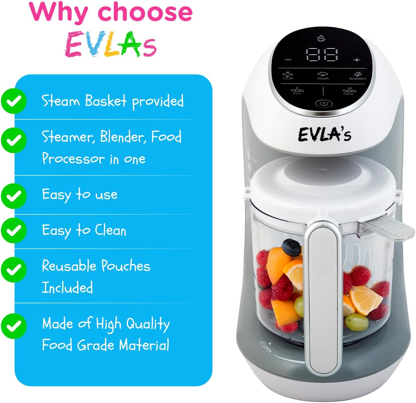 EVLA'S Baby Food Maker, Steamer, Blender, Baby Food Processor for Healthy Homemade Baby Food in