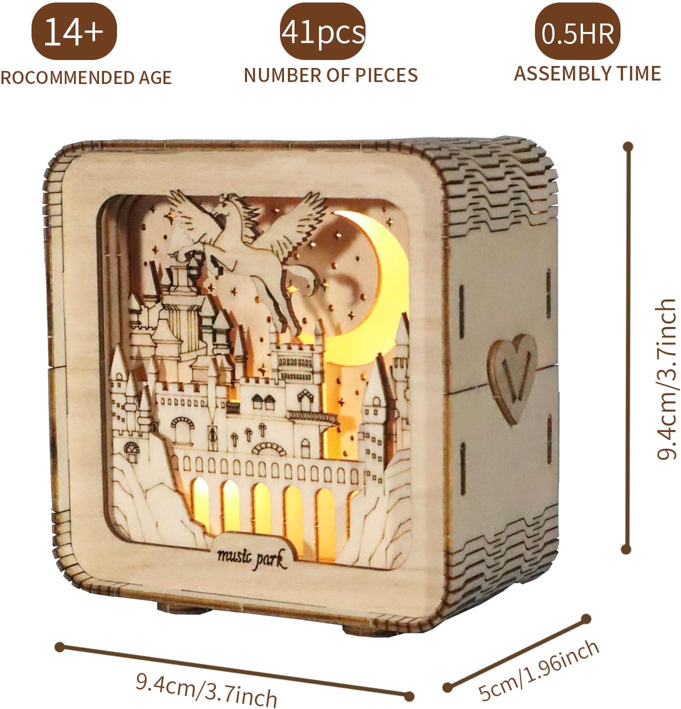 Music Park 3D Wooden Puzzles for Adults, ‎Unique Pegasus Castle Building Model Kit Night Lights, DIY Desk Decor Birthday Gifts Crafts for Adults and Kids Family Game