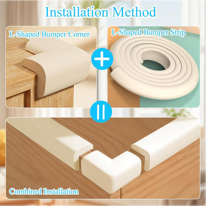 Baby Proofing Edge Corner Protector,1Roll L-Shape Soft Cabinet Door Bumper Corner Strip,4 Furniture Safety Bumper Corner Guards,Wall Protector,Self Adhesive,for Nursery,Kitchen,Fireplace,Table