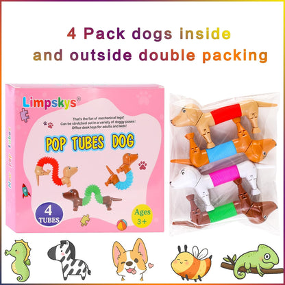 Robot dog,Dog pop tubes,Toy Dog,Animal pop Tubes,Fidget Toys for Kids,Sensory Toys for Kids 5-7,Dog Party Favors,autism sensory products,sensory toys for kids with autism,toys for ages 5-7（4 Pack Dog）