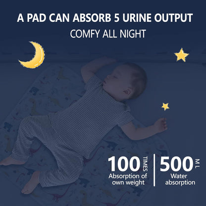 2Pcs Diaper Changing Pads for Baby, Dinosaur Change Mat, 3Layers Waterproof Change Pad Foldable Absorbent Mats for Women, Reusable Incontinence Underpads for Patient 24''x30'' (Dinosaur Black Star)