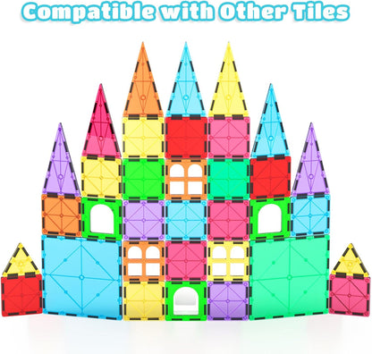 Bmag 4 Piece Magnetic Tiles Large Square, Magnet 3D Building Blocks Expansion Set for Kids, STEM Preschool Learning Kit Educational Playset Construction Toys for Boys Girls Ages 3+