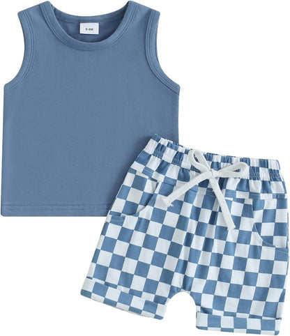 Kupretty Baby Boy Summer Clothes Sleeveless Tank Tops Vest T-Shirt + Casual Shorts Toddler Outfits Set