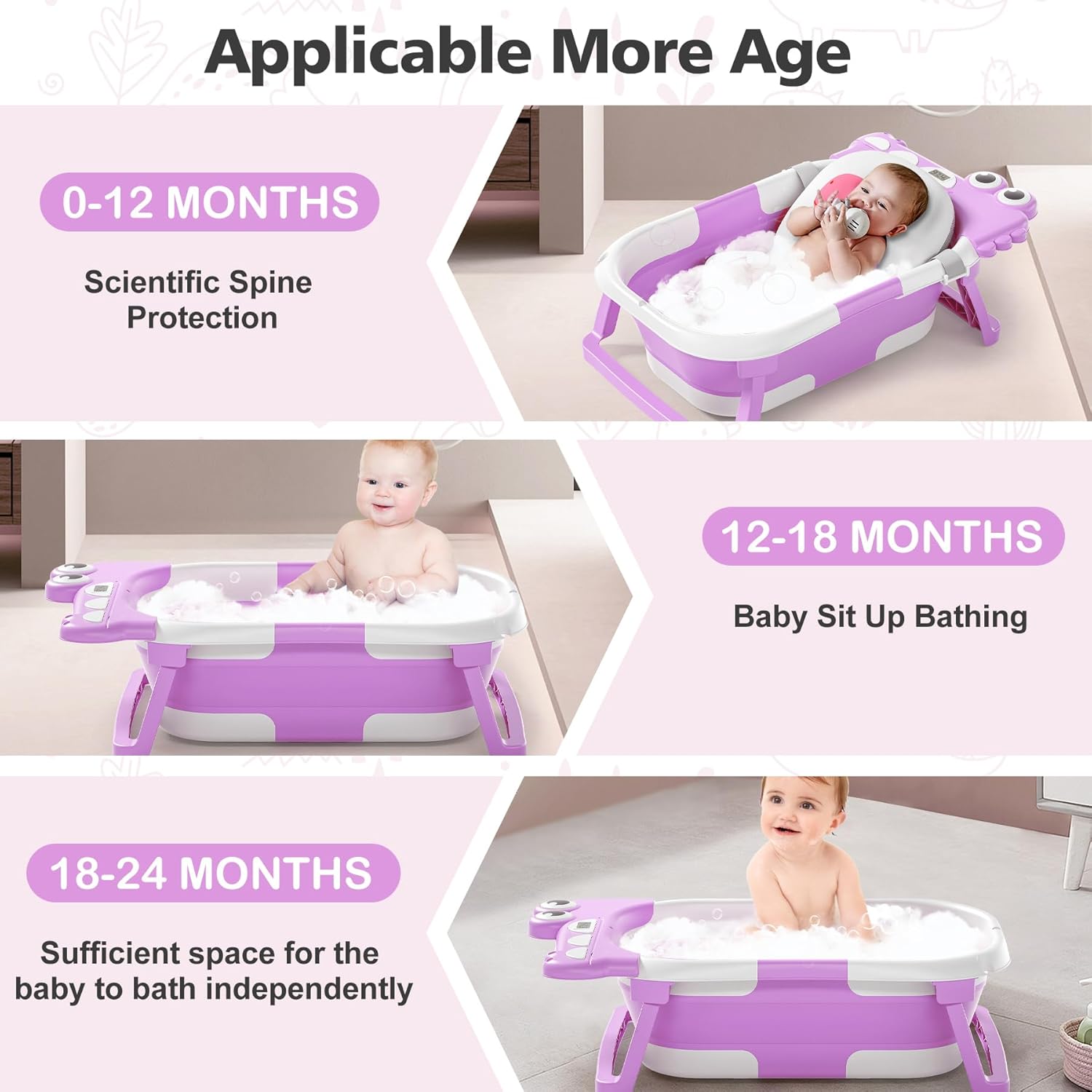 Collapsible Baby Bathtub for Newborn, Foldable Baby Bath Tub with Thermometer & Soft Floating
